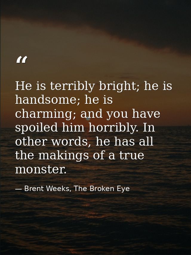 He is terribly bright; he is handsome; he is charming; and you have spoiled him horribly. In other words, he has all the — Brent Weeks, The Broken Eye