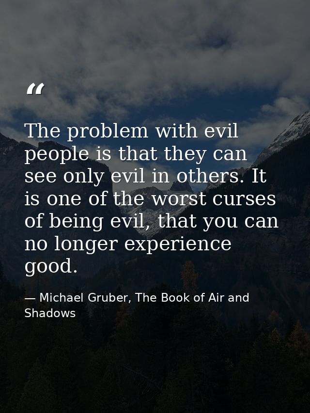 The problem with evil people is that they can see only evil in others. It is one of the worst curses of being evil, that — Michael Gruber, The Book of Air and Shadows