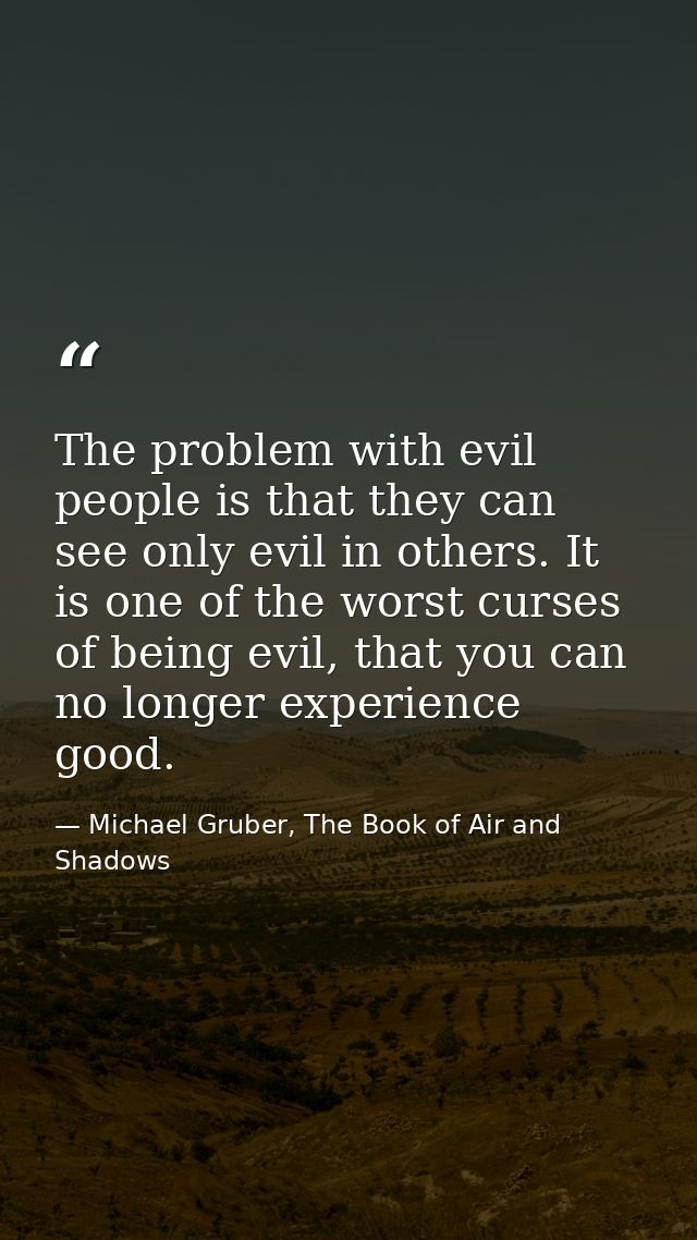 The problem with evil people is that they can see only evil in others. It is one of the worst curses of being evil, that — Michael Gruber, The Book of Air and Shadows
