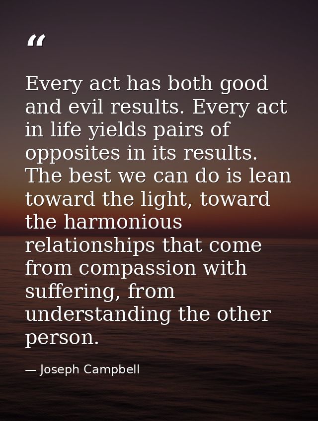Every act has both good and evil results. Every act in life yields pairs of opposites in its results. The best we can do — Joseph Campbell