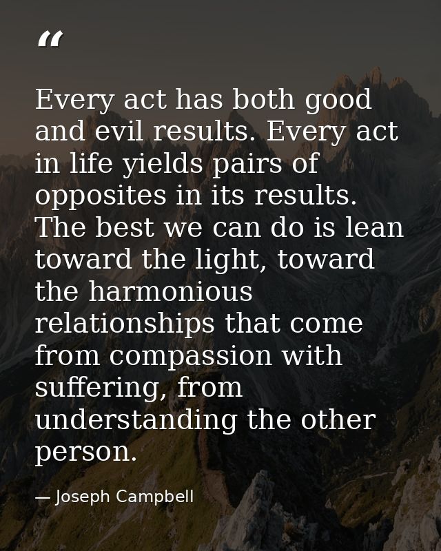 Every act has both good and evil results. Every act in life yields pairs of opposites in its results. The best we can do — Joseph Campbell