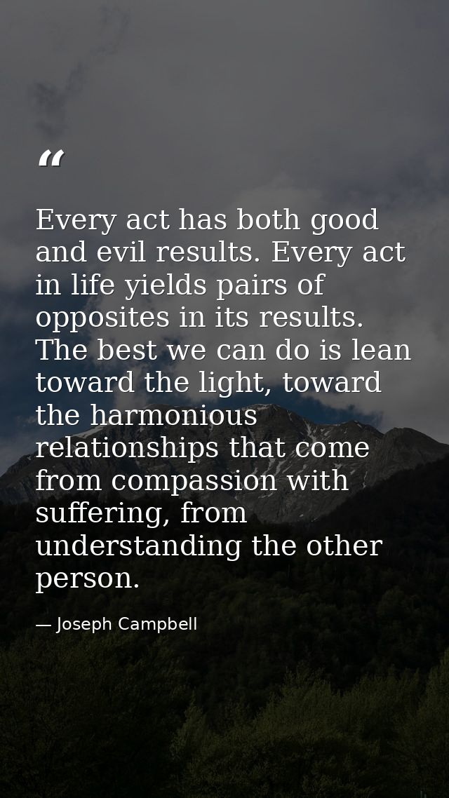 Every act has both good and evil results. Every act in life yields pairs of opposites in its results. The best we can do — Joseph Campbell