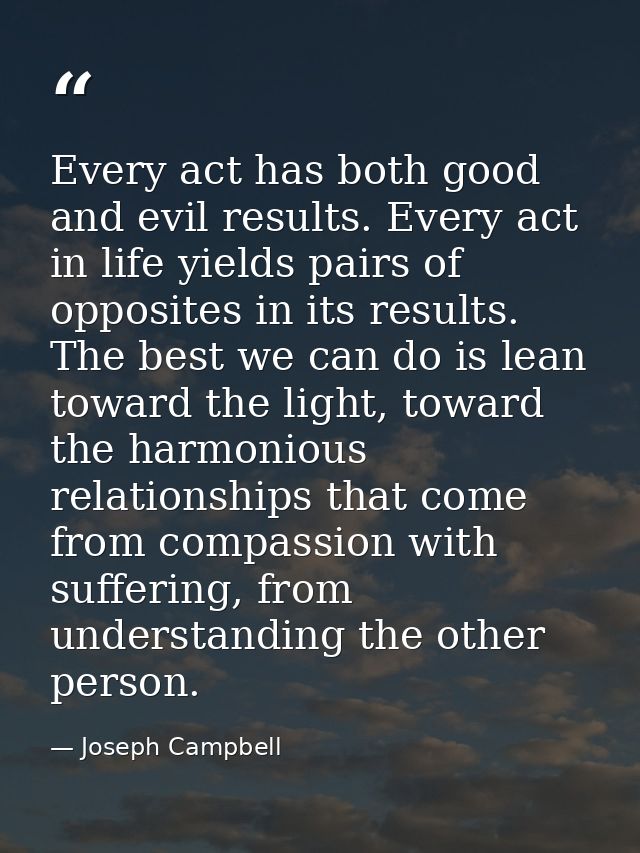 Every act has both good and evil results. Every act in life yields pairs of opposites in its results. The best we can do — Joseph Campbell