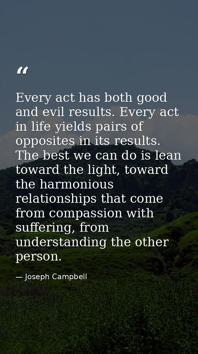 Every act has both good and evil results. Every act in life yields pairs of opposites in its results. The best we can do — Joseph Campbell