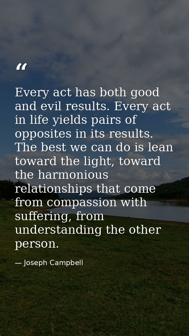 Every act has both good and evil results. Every act in life yields pairs of opposites in its results. The best we can do — Joseph Campbell