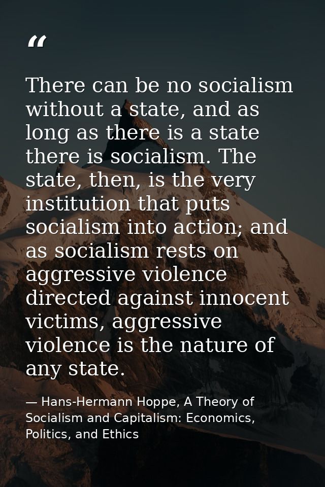 There can be no socialism without a state, and as long as there is a state there is socialism. The state, then, is the v — Hans-Hermann Hoppe, A Theory of Socialism and Capitalism: Economics, Politics, and Ethics