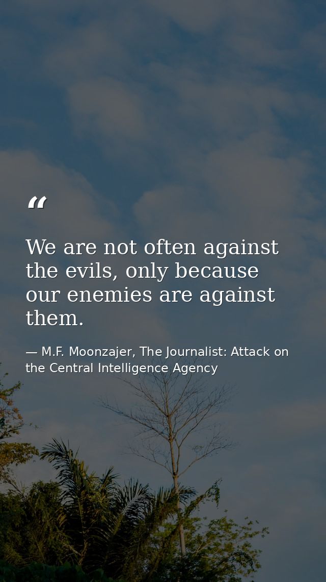 We are not often against the evils, only because our enemies are against them. — M.F. Moonzajer, The Journalist: Attack on the Central Intelligence Agency