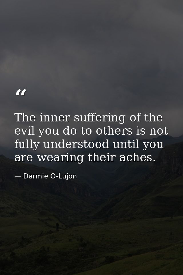 The inner suffering of the evil you do to others is not fully understood until you are wearing their aches. — Darmie O-Lujon