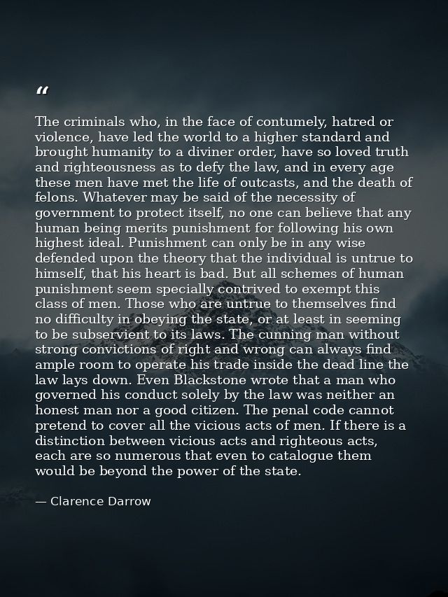 The criminals who, in the face of contumely, hatred or violence, have led the world to a higher standard and brought hum — Clarence Darrow