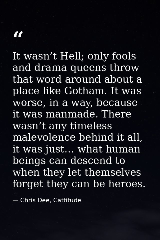 It wasn’t Hell; only fools and drama queens throw that word around about a place like Gotham. It was worse, in a way, be — Chris Dee, Cattitude