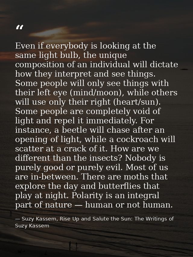 Even if everybody is looking at the same light bulb, the unique composition of an individual will dictate how they inter — Suzy Kassem, Rise Up and Salute the Sun: The Writings of Suzy Kassem