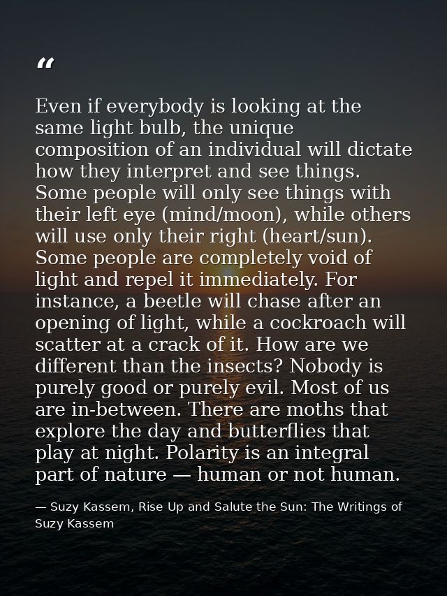 Even if everybody is looking at the same light bulb, the unique composition of an individual will dictate how they inter — Suzy Kassem, Rise Up and Salute the Sun: The Writings of Suzy Kassem