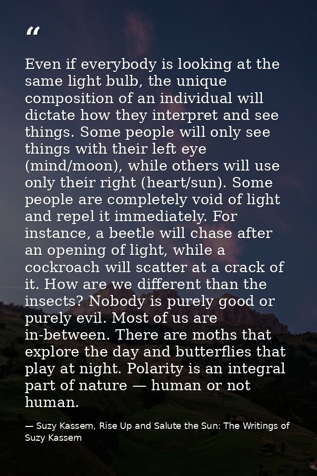 Even if everybody is looking at the same light bulb, the unique composition of an individual will dictate how they inter — Suzy Kassem, Rise Up and Salute the Sun: The Writings of Suzy Kassem