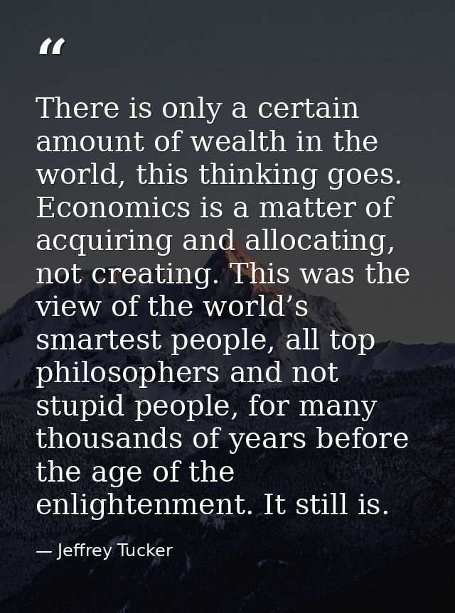 There is only a certain amount of wealth in the world, this thinking goes. Economics is a matter of acquiring and alloca — Jeffrey Tucker