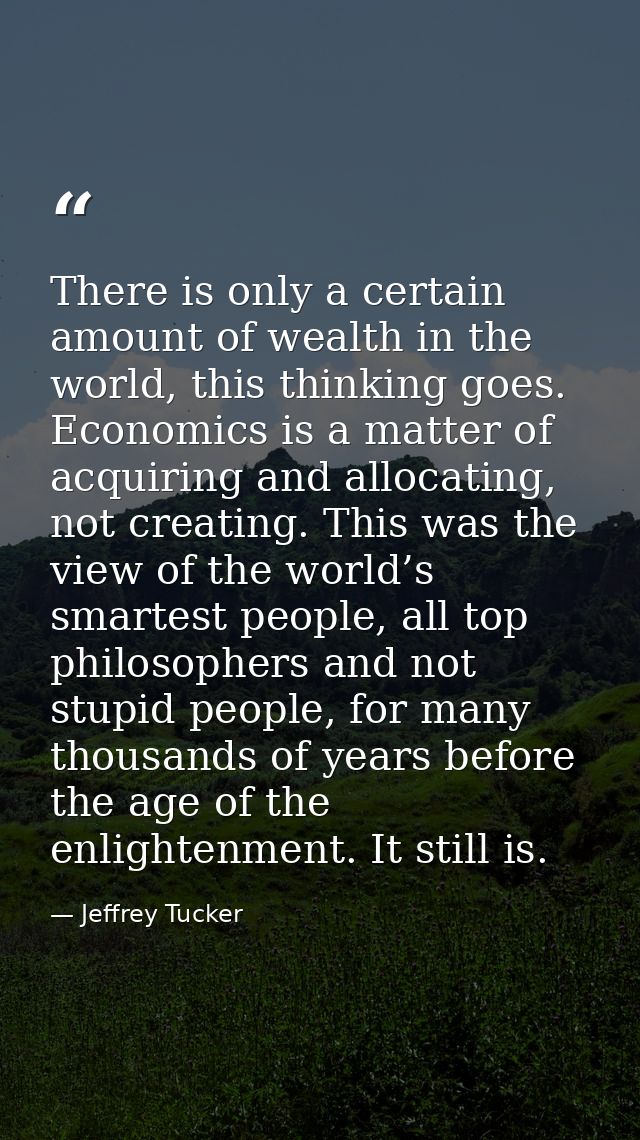 There is only a certain amount of wealth in the world, this thinking goes. Economics is a matter of acquiring and alloca — Jeffrey Tucker