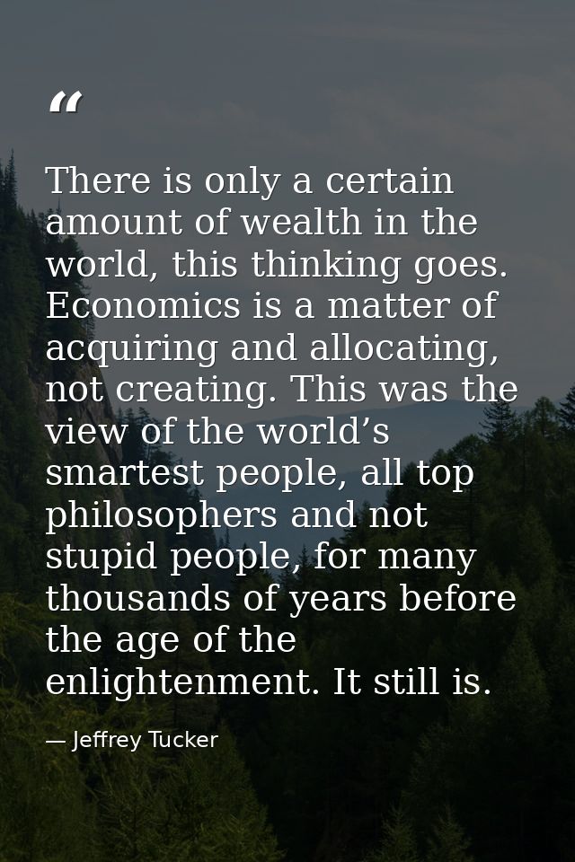 There is only a certain amount of wealth in the world, this thinking goes. Economics is a matter of acquiring and alloca — Jeffrey Tucker