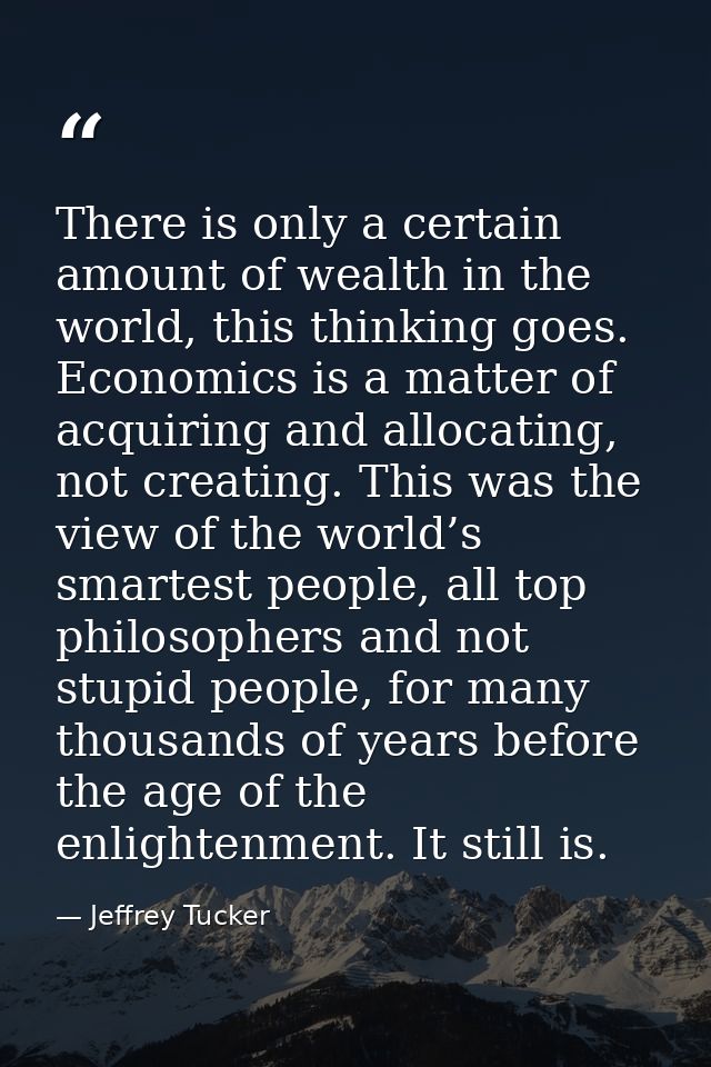 There is only a certain amount of wealth in the world, this thinking goes. Economics is a matter of acquiring and alloca — Jeffrey Tucker