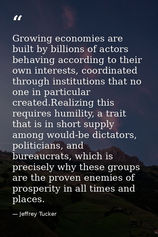 Growing economies are built by billions of actors behaving according to their own interests, coordinated through institu — Jeffrey Tucker