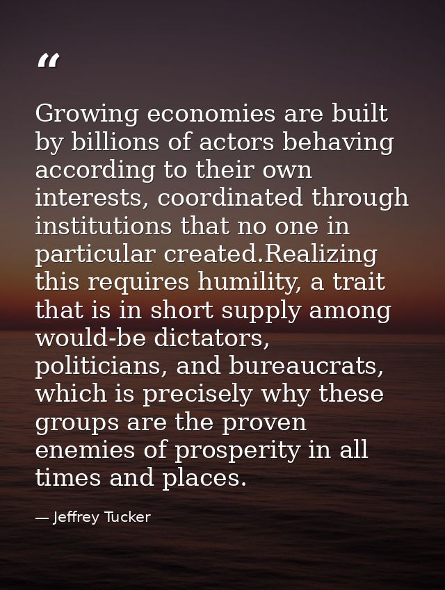 Growing economies are built by billions of actors behaving according to their own interests, coordinated through institu — Jeffrey Tucker