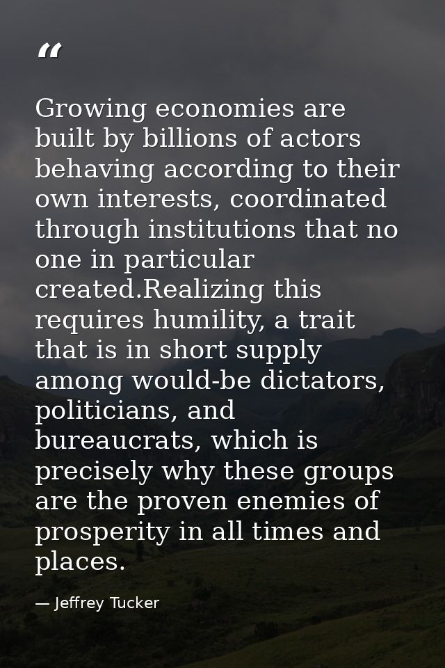 Growing economies are built by billions of actors behaving according to their own interests, coordinated through institu — Jeffrey Tucker