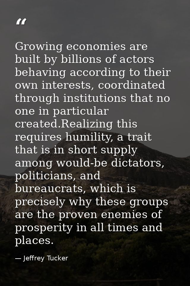 Growing economies are built by billions of actors behaving according to their own interests, coordinated through institu — Jeffrey Tucker