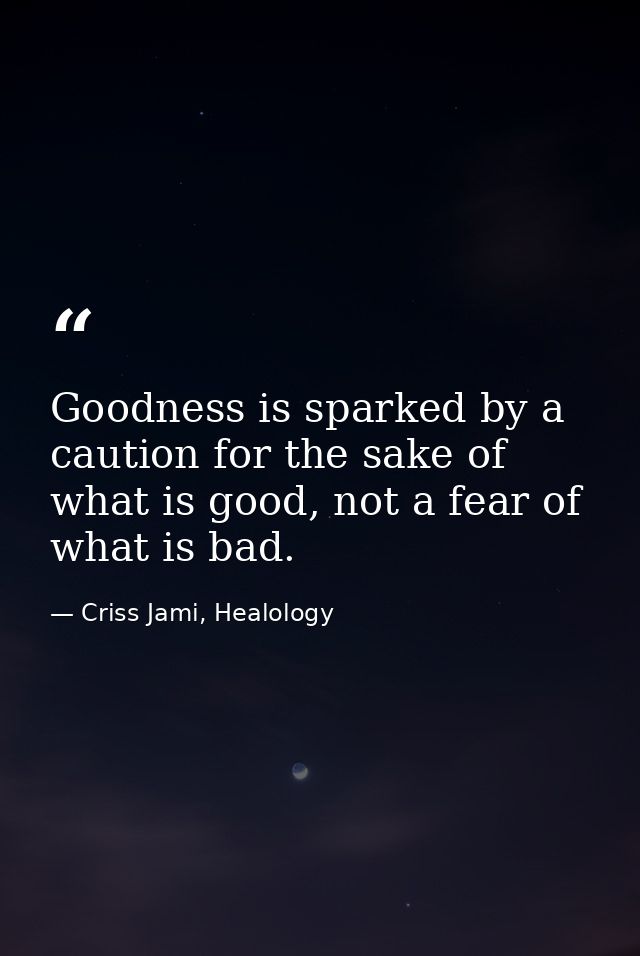 Goodness is sparked by a caution for the sake of what is good, not a fear of what is bad. — Criss Jami, Healology