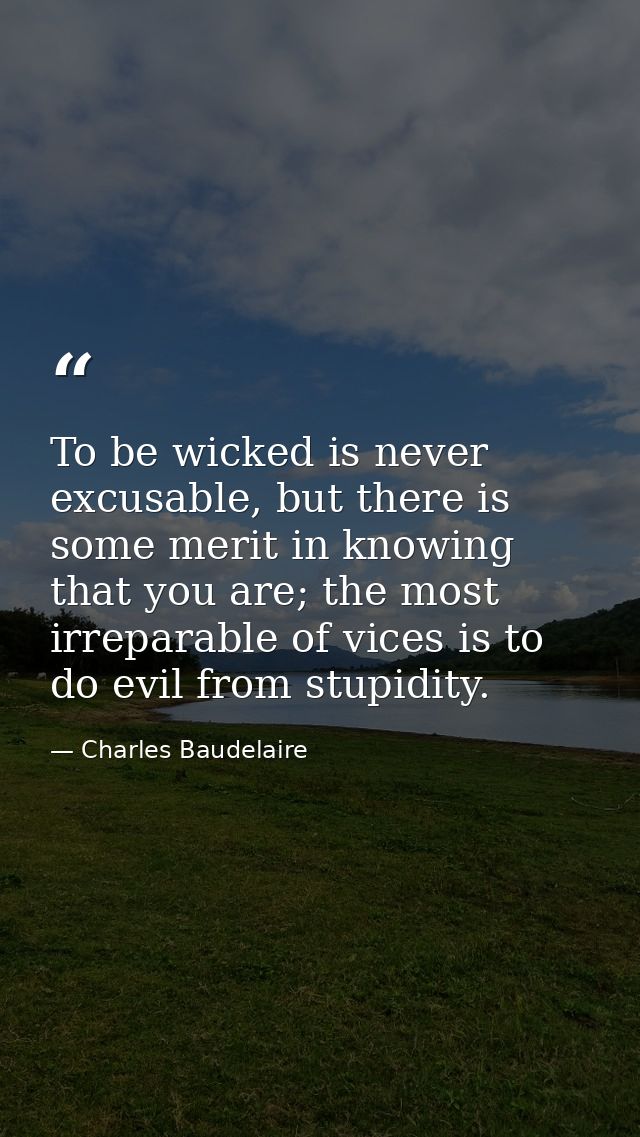 To be wicked is never excusable, but there is some merit in knowing that you are; the most irreparable of vices is to do — Charles Baudelaire