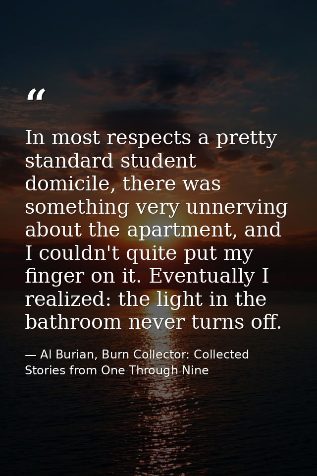 In most respects a pretty standard student domicile, there was something very unnerving about the apartment, and I could — Al Burian, Burn Collector: Collected Stories from One Through Nine