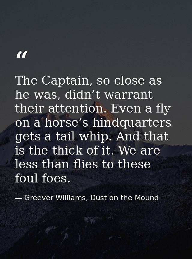 The Captain, so close as he was, didn’t warrant their attention. Even a fly on a horse’s hindquarters gets a tail whip.  — Greever Williams, Dust on the Mound