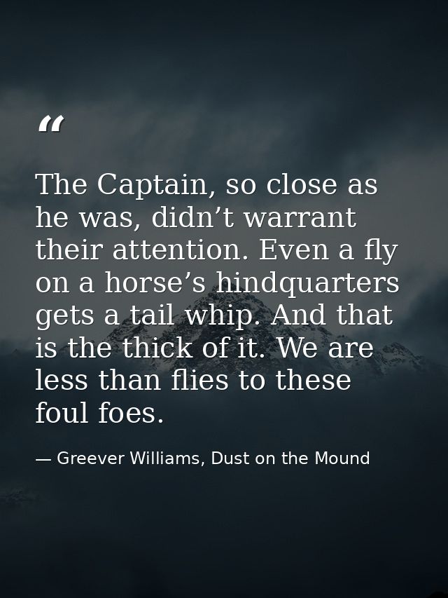 The Captain, so close as he was, didn’t warrant their attention. Even a fly on a horse’s hindquarters gets a tail whip.  — Greever Williams, Dust on the Mound