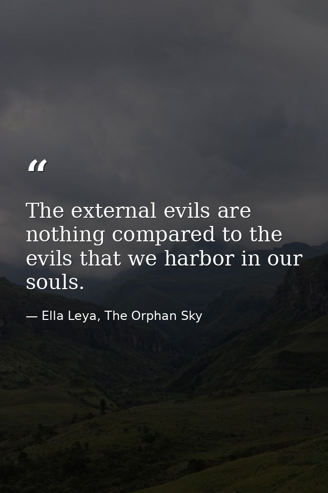 The external evils are nothing compared to the evils that we harbor in our souls. — Ella Leya, The Orphan Sky
