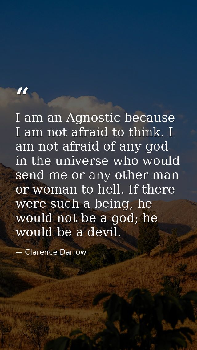 I am an Agnostic because I am not afraid to think. I am not afraid of any god in the universe who would send me or any o — Clarence Darrow