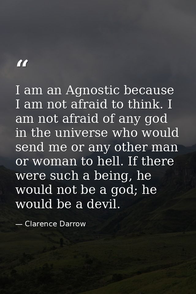 I am an Agnostic because I am not afraid to think. I am not afraid of any god in the universe who would send me or any o — Clarence Darrow