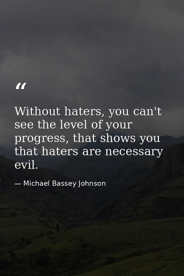 Without haters, you can't see the level of your progress, that shows you that haters are necessary evil. — Michael Bassey Johnson