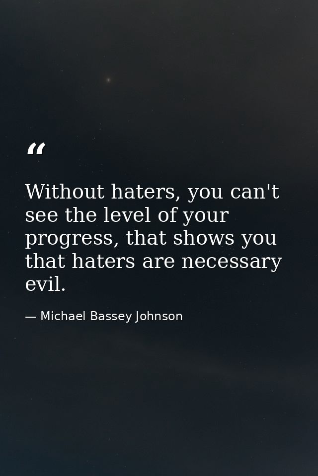 Without haters, you can't see the level of your progress, that shows you that haters are necessary evil. — Michael Bassey Johnson