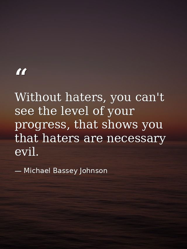 Without haters, you can't see the level of your progress, that shows you that haters are necessary evil. — Michael Bassey Johnson