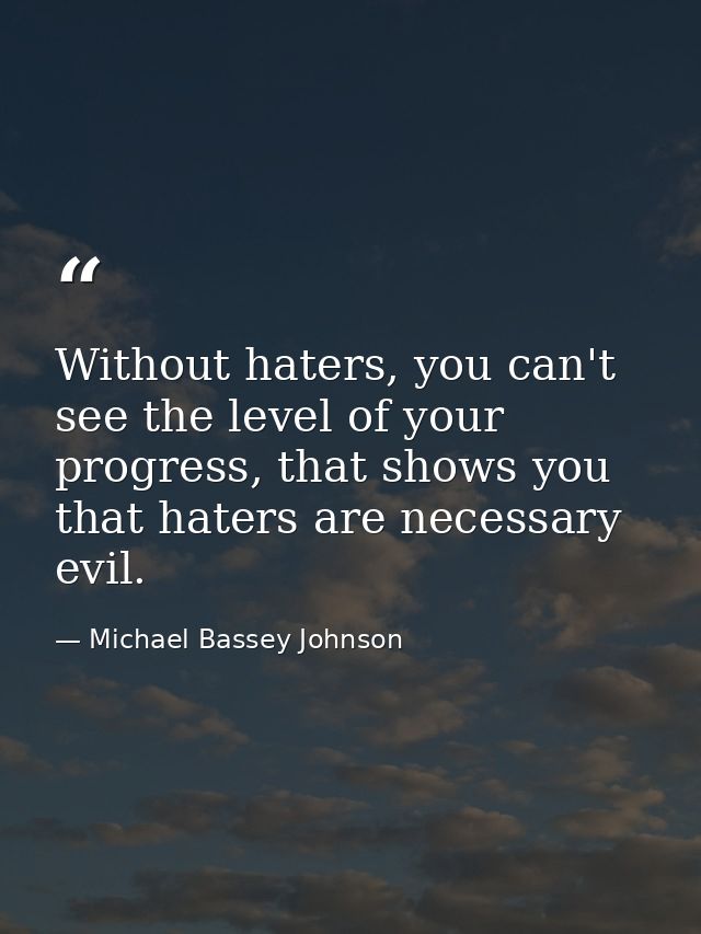 Without haters, you can't see the level of your progress, that shows you that haters are necessary evil. — Michael Bassey Johnson