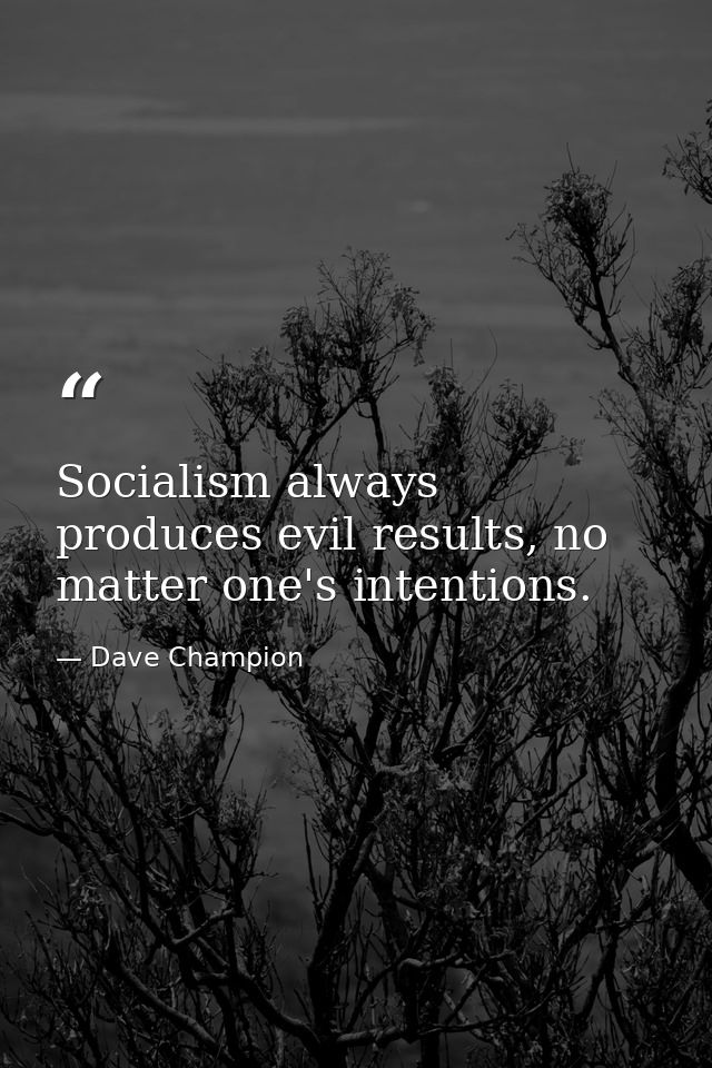 Socialism always produces evil results, no matter one's intentions. — Dave Champion