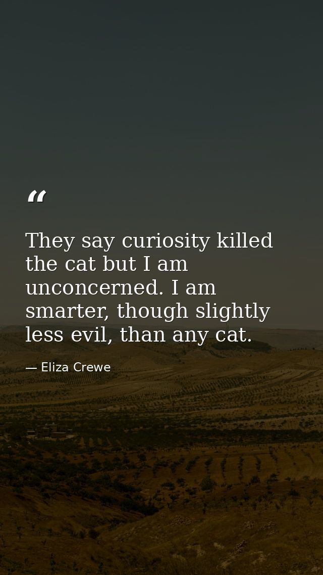 They say curiosity killed the cat but I am unconcerned. I am smarter, though slightly less evil, than any cat. — Eliza Crewe