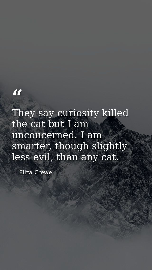 They say curiosity killed the cat but I am unconcerned. I am smarter, though slightly less evil, than any cat. — Eliza Crewe