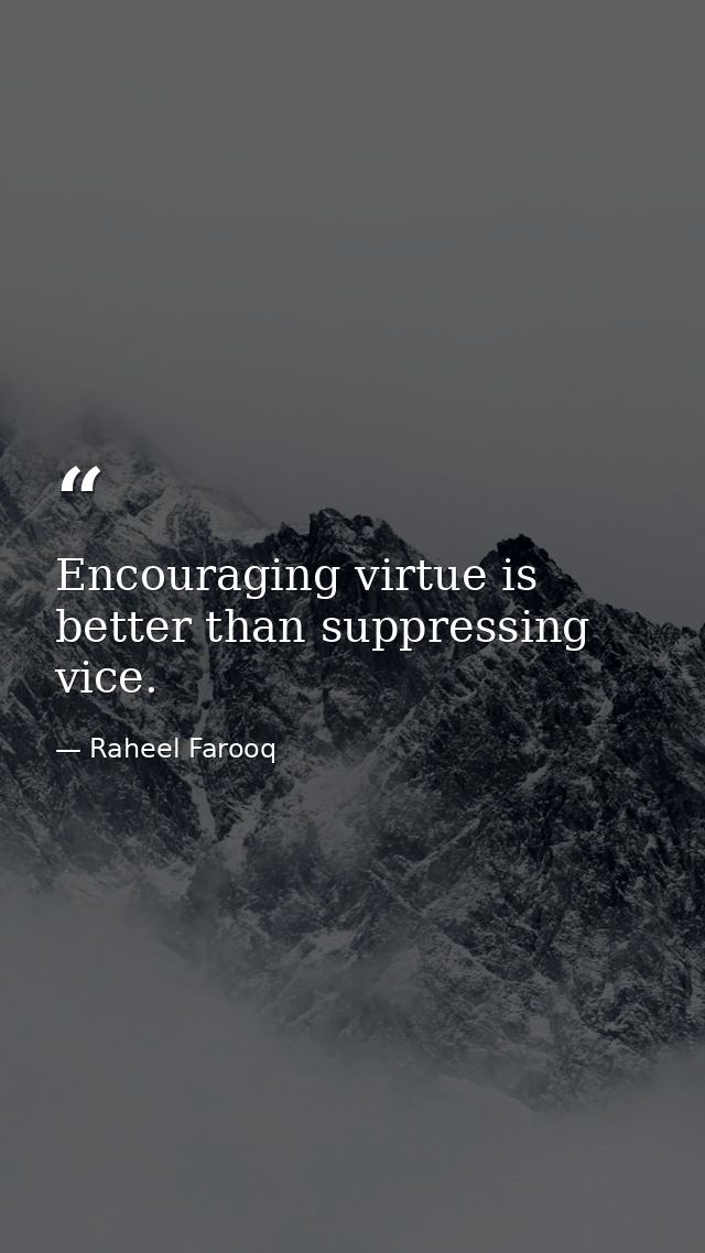 Encouraging virtue is better than suppressing vice. — Raheel Farooq