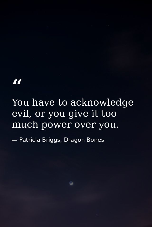You have to acknowledge evil, or you give it too much power over you. — Patricia Briggs, Dragon Bones