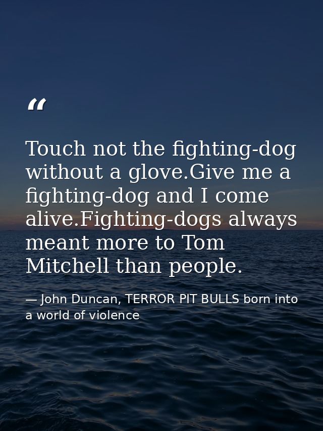 Touch not the fighting-dog without a glove.Give me a fighting-dog and I come alive.Fighting-dogs always meant more to To — John Duncan, TERROR PIT BULLS born into a world of violence