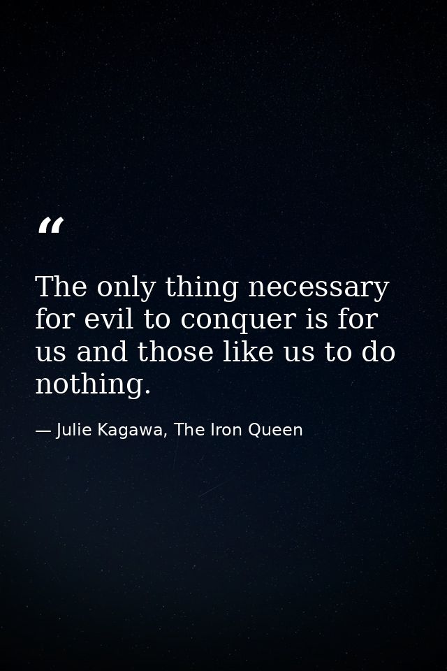 The only thing necessary for evil to conquer is for us and those like us to do nothing. — Julie Kagawa, The Iron Queen