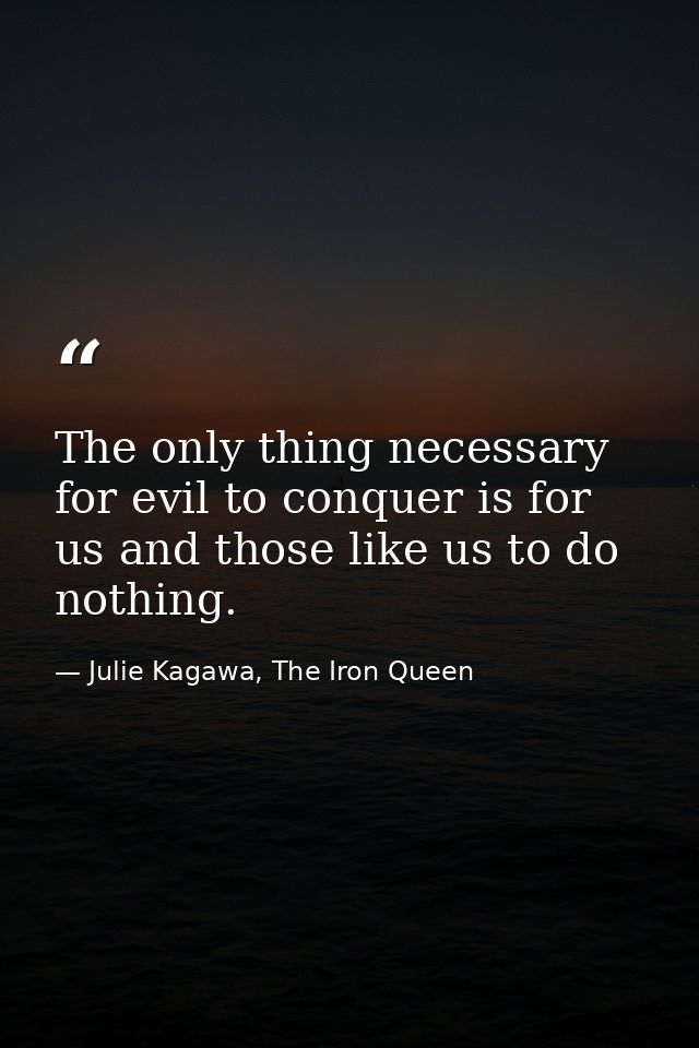 The only thing necessary for evil to conquer is for us and those like us to do nothing. — Julie Kagawa, The Iron Queen