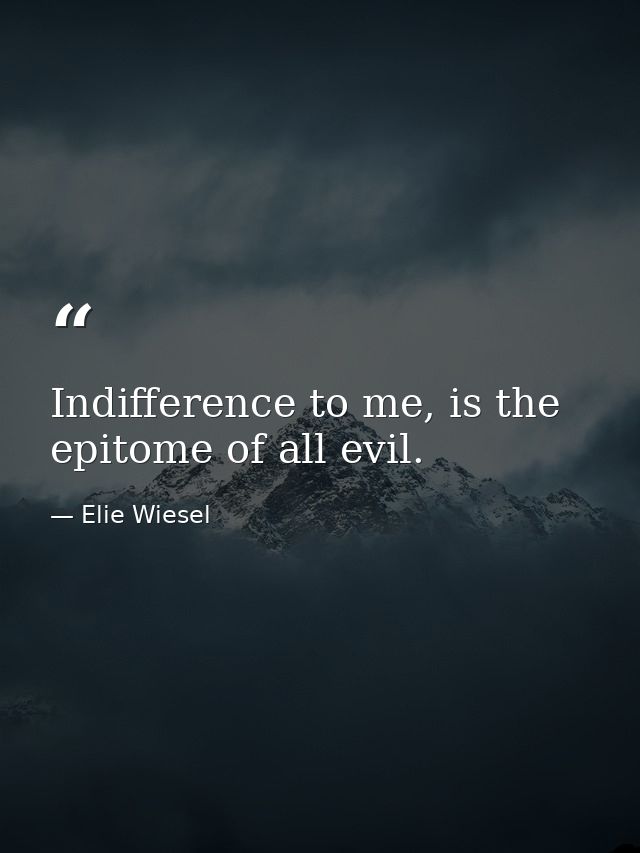 Indifference to me, is the epitome of all evil. — Elie Wiesel