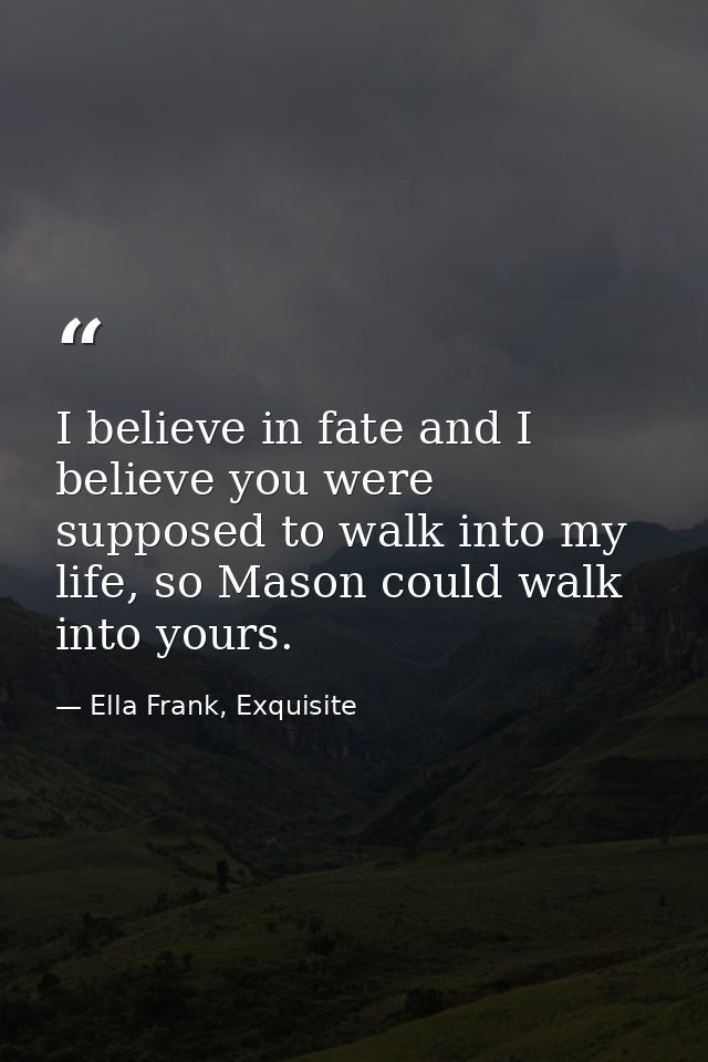 I believe in fate and I believe you were supposed to walk into my life, so Mason could walk into yours. — Ella Frank, Exquisite