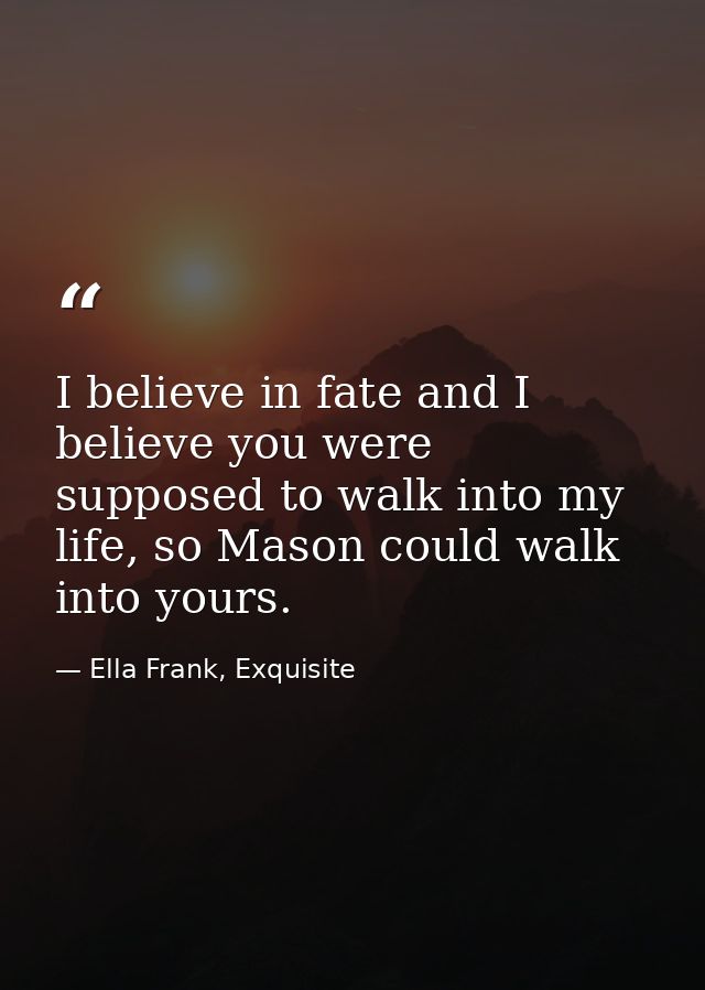 I believe in fate and I believe you were supposed to walk into my life, so Mason could walk into yours. — Ella Frank, Exquisite