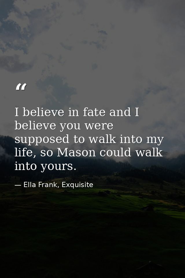 I believe in fate and I believe you were supposed to walk into my life, so Mason could walk into yours. — Ella Frank, Exquisite