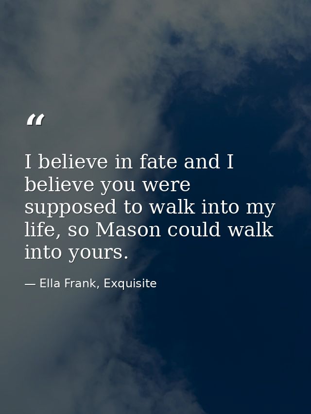 I believe in fate and I believe you were supposed to walk into my life, so Mason could walk into yours. — Ella Frank, Exquisite